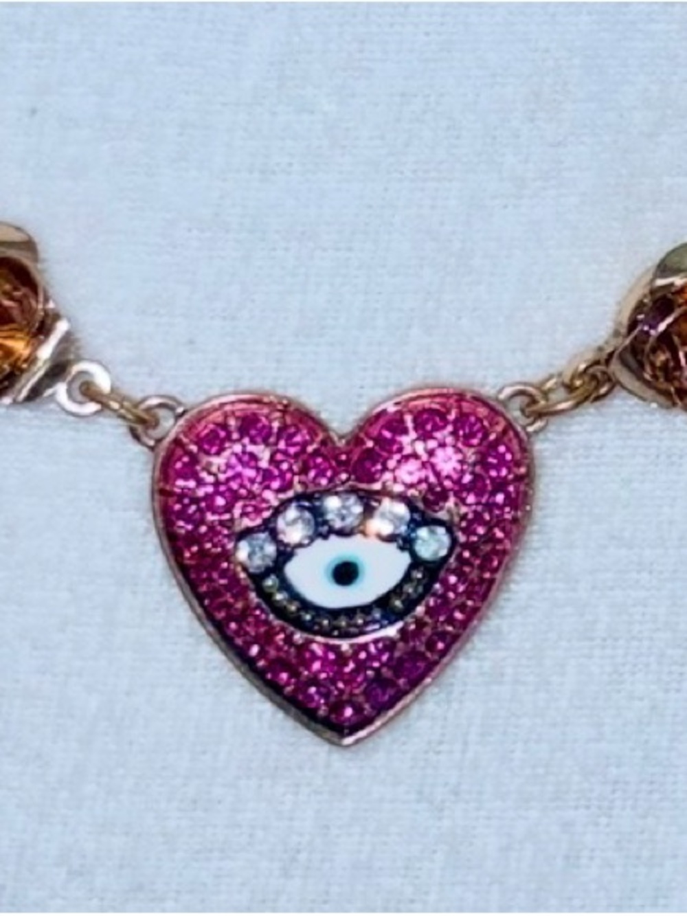 Betsey Johnson Pink Heart Evil Eye Pendant Necklace
